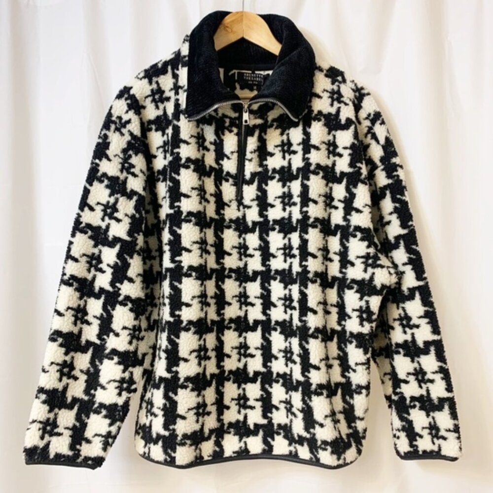 Brunette The Label Houndstooth 1/2 Zip Sherpa Small Medium NWT